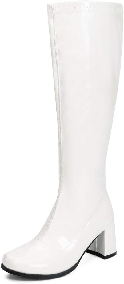 Women's Knee High Gogo Boots - Block Heel, Square Toe and Side Zip for 70s Costumes and Festival Nights - 6