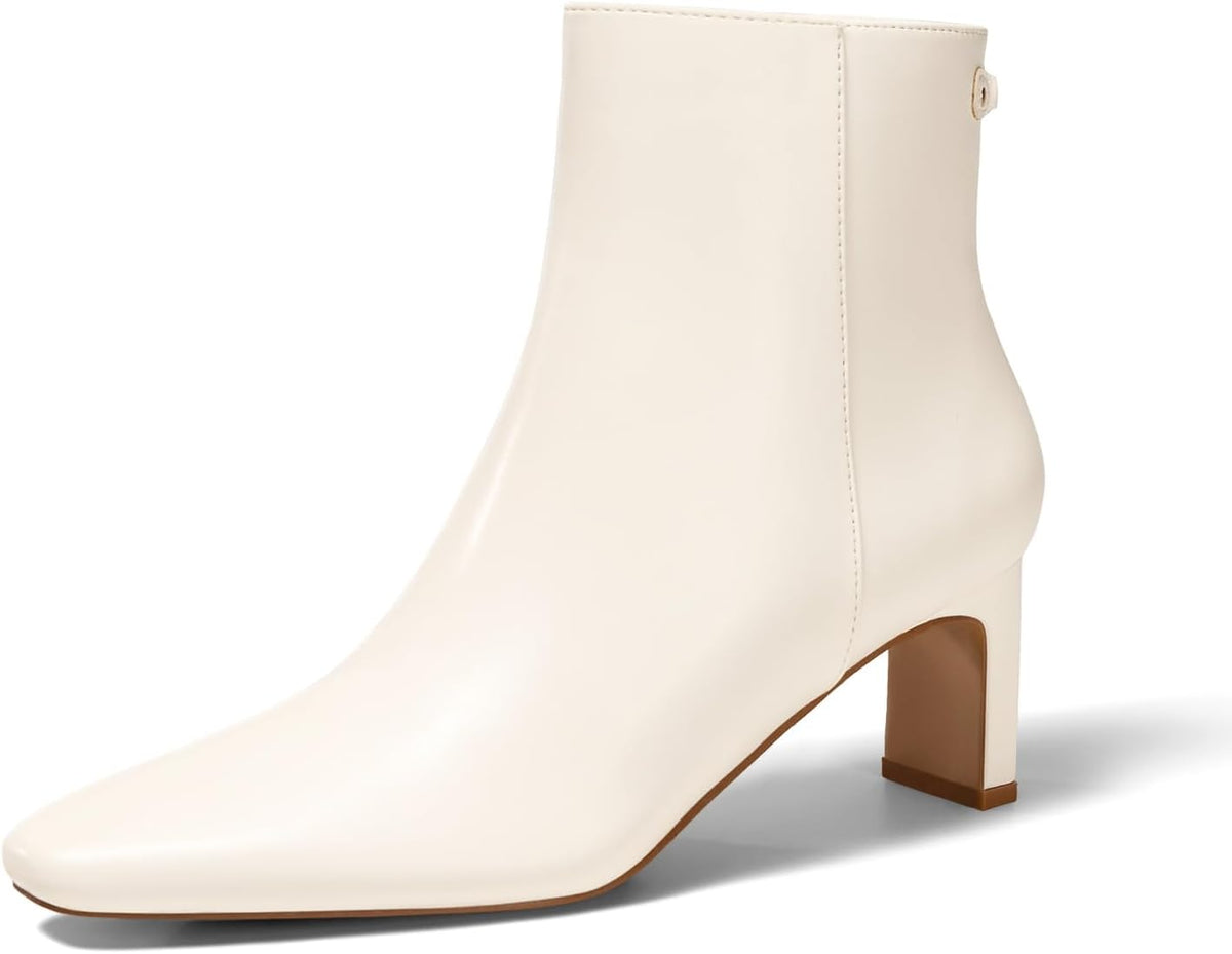 Women's Chunky Heel Ankle Booties - Closed Toe and Side Zipper Winter Dress Boots for Work and Evenings - Chocolate Brow