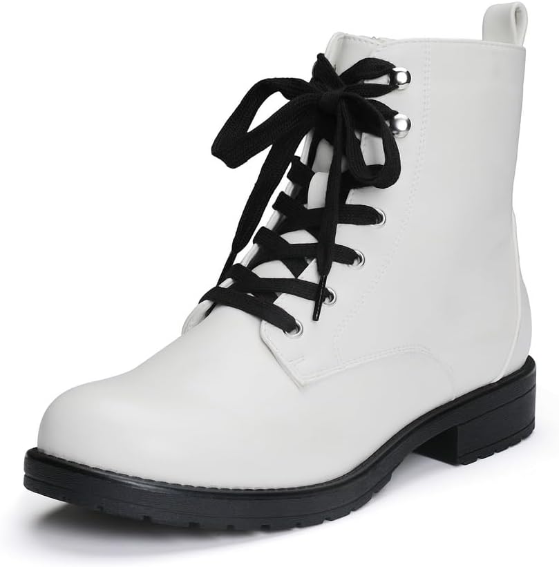 Women's Combat Ankle Boots - Lace Up Front, Side Zipper, Round Toe and Low Heel for Fall and Winter Wear - 6