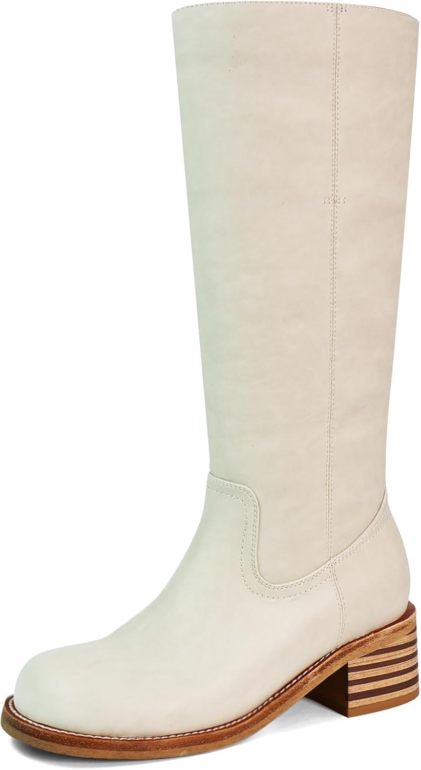 Women's Knee High Boots - Square Toe with Chunky Block Low Heel and Long Shafts for Fall Layering - 9