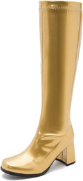 Women's Gogo Knee High Boots - Wide Calf, Square Toe and Chunky Heel with Side Zipper for Disco Costumes - 6