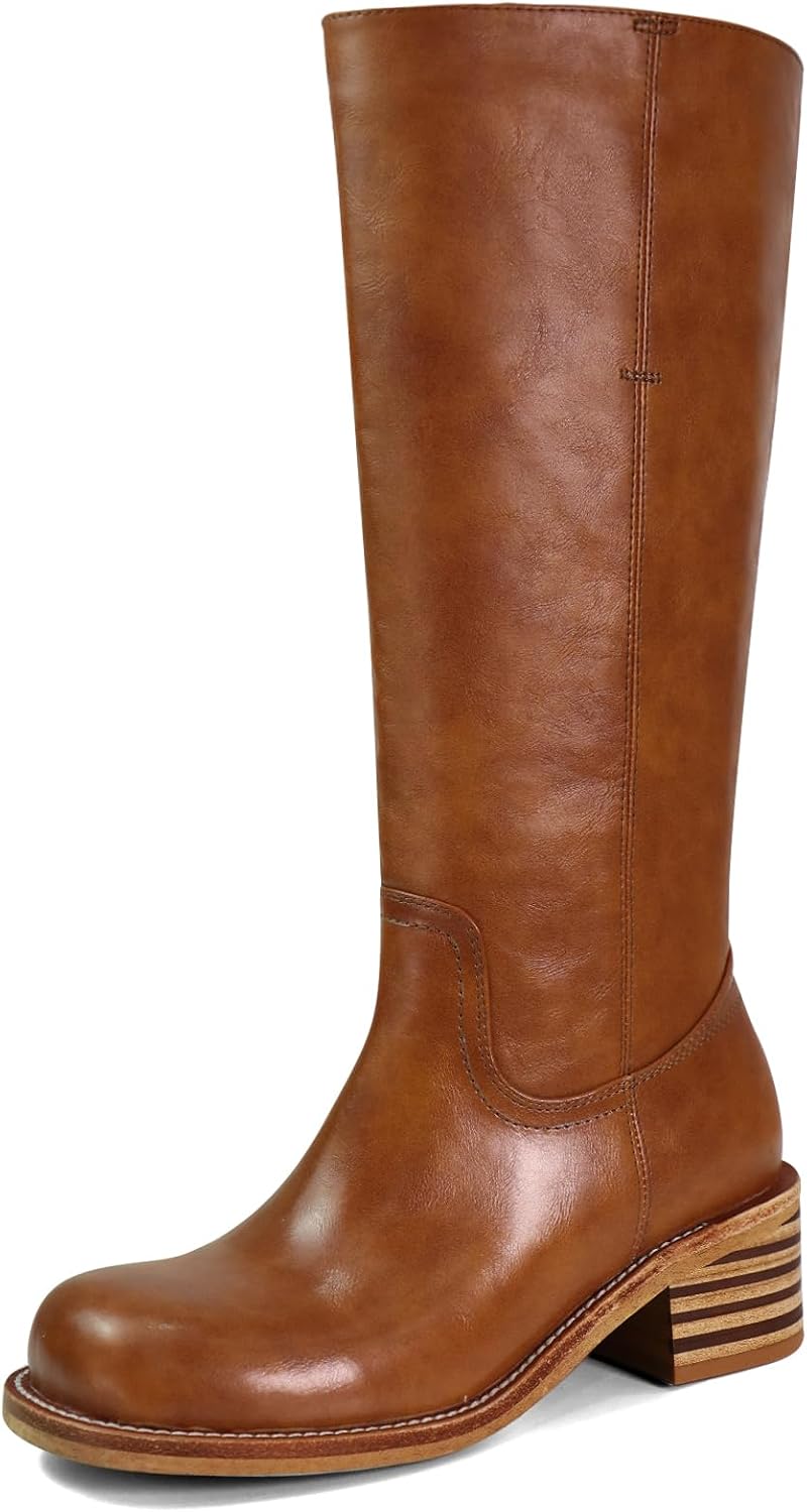 Women's Knee High Boots - Square Toe with Chunky Block Low Heel and Long Shafts for Fall Layering - 8 Wide