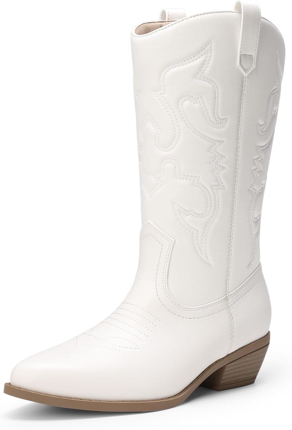 Women's Cowgirl Western Boots - Mid Calf Shafts, Pointed Toe and Low Chunky Heel for Country Music Festivals - 8