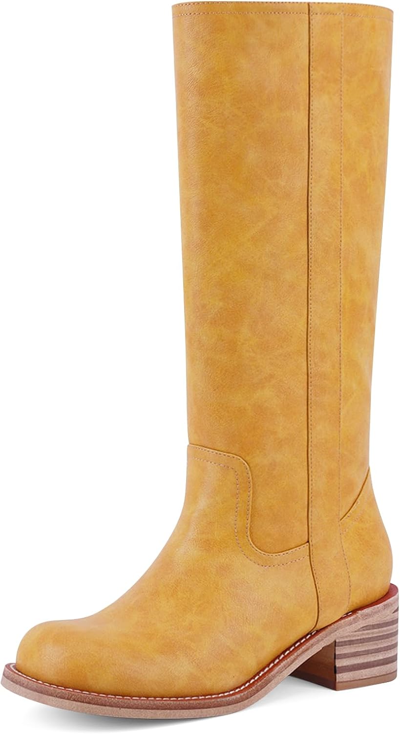 Women's Knee High Boots - Square Toe with Chunky Block Low Heel and Long Shafts for Fall Layering - 9