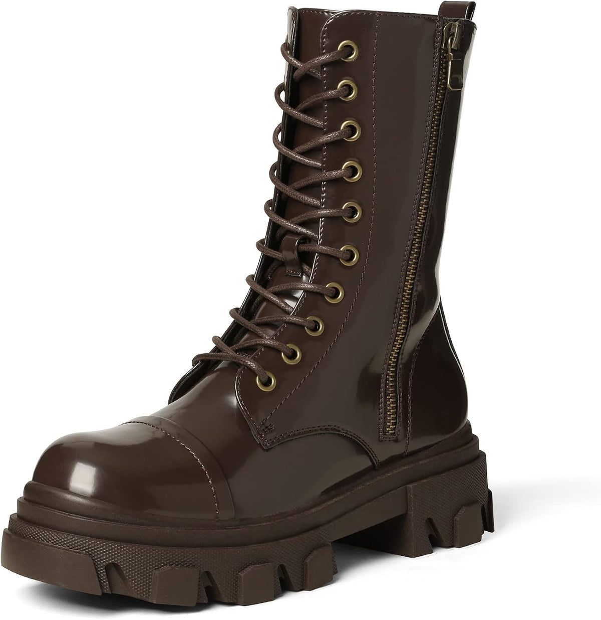 Women's Mid Calf Combat Boots in Black — photo 3