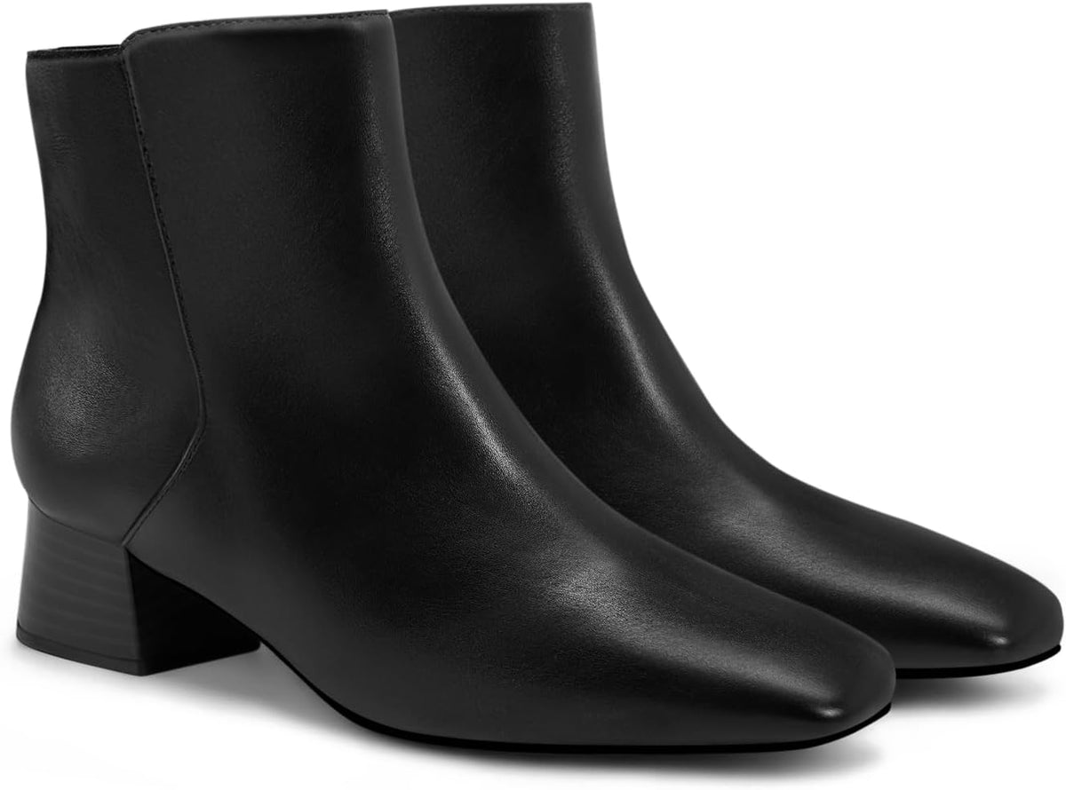 Women's Faux Suede Ankle Boots - 1.9 Inch Block Heel, Square Toe and Side Zipper for Office and Fall Wear - 6