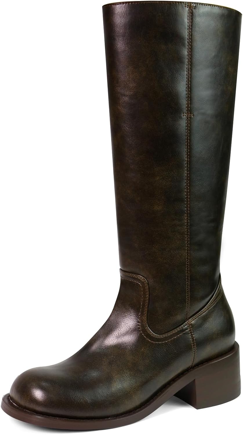 Women's Knee High Boots - Square Toe with Chunky Block Low Heel and Long Shafts for Fall Layering - 9