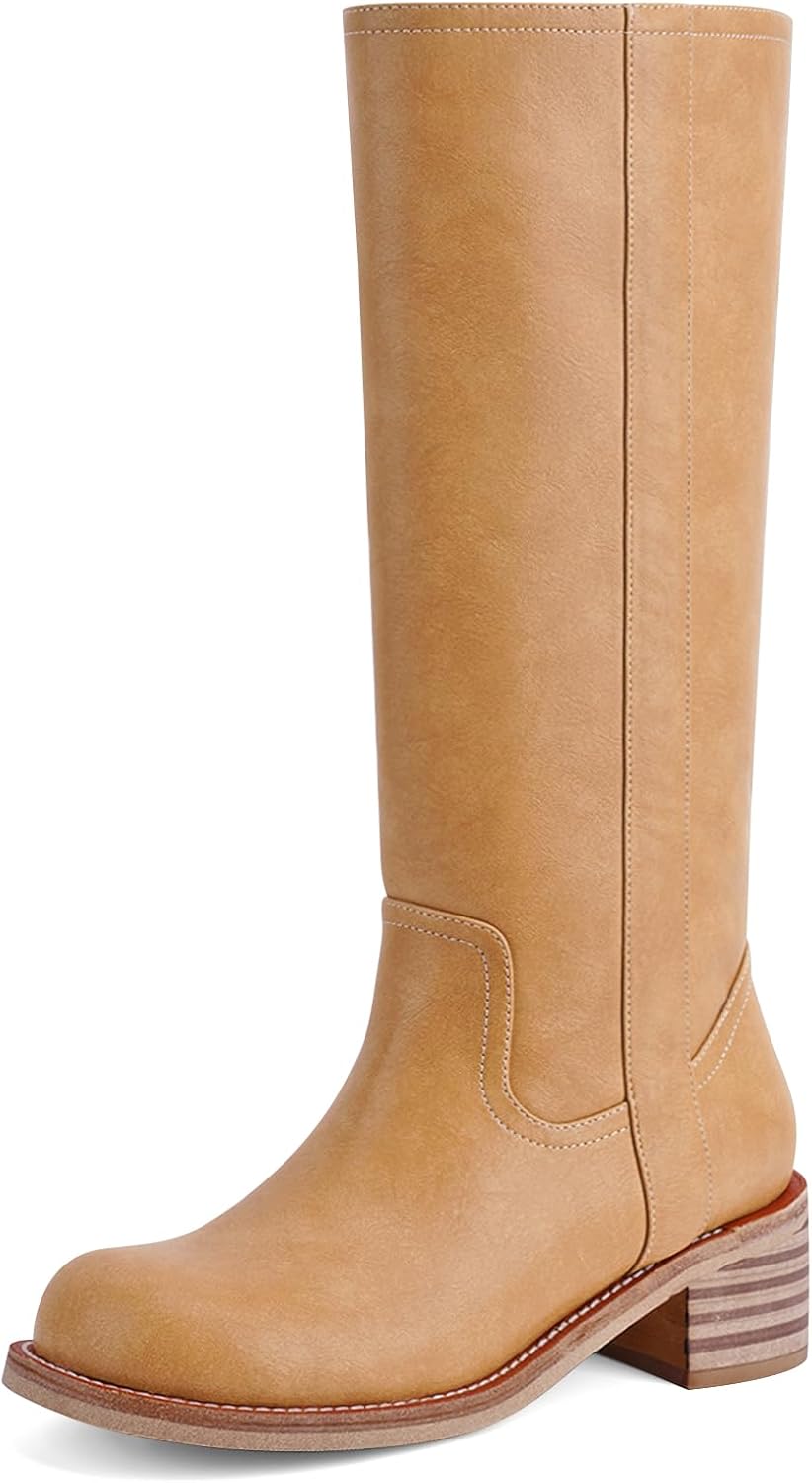 Women's Knee High Boots - Square Toe with Chunky Block Low Heel and Long Shafts for Fall Layering - 9