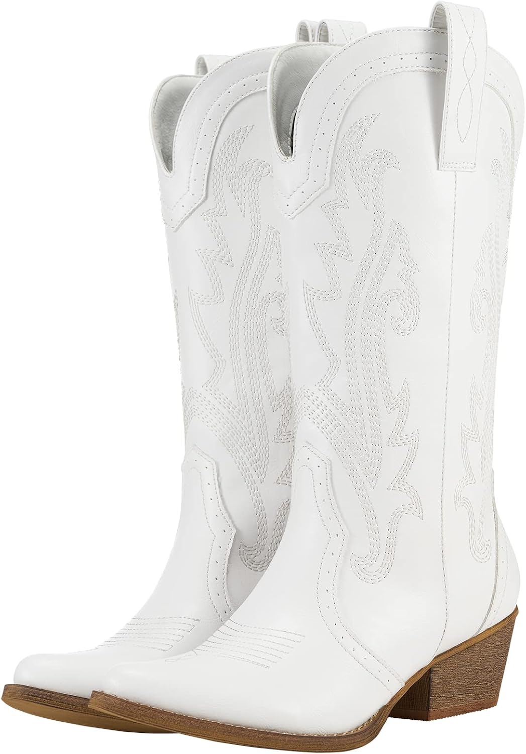 Women's Embroidered Cowgirl Boots - Mid Calf, Pointed Toe and Chunky Heel for Country Concerts and Dancing - 6