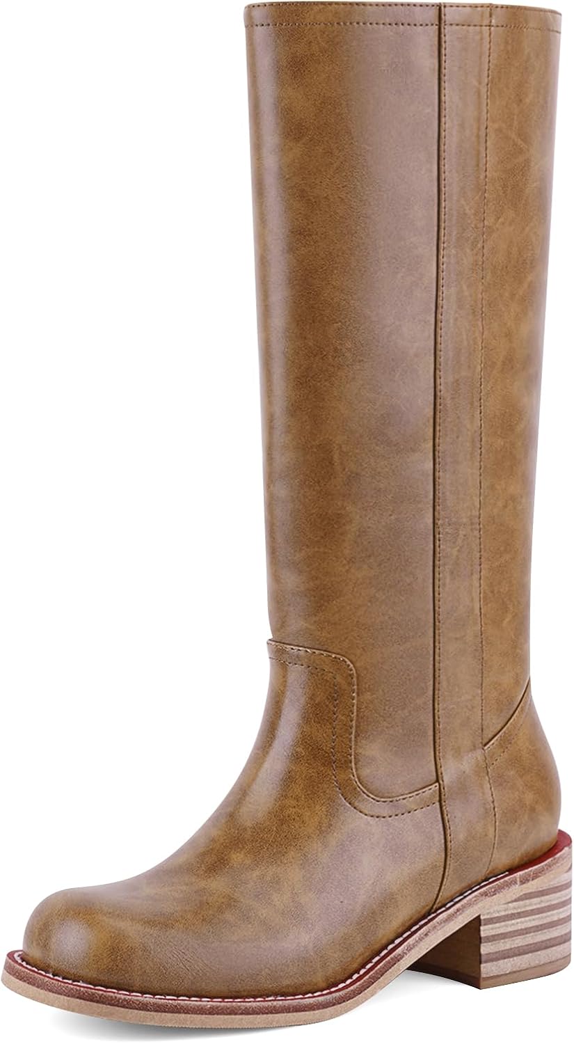 Women's Knee High Boots - Square Toe with Chunky Block Low Heel and Long Shafts for Fall Layering - 9