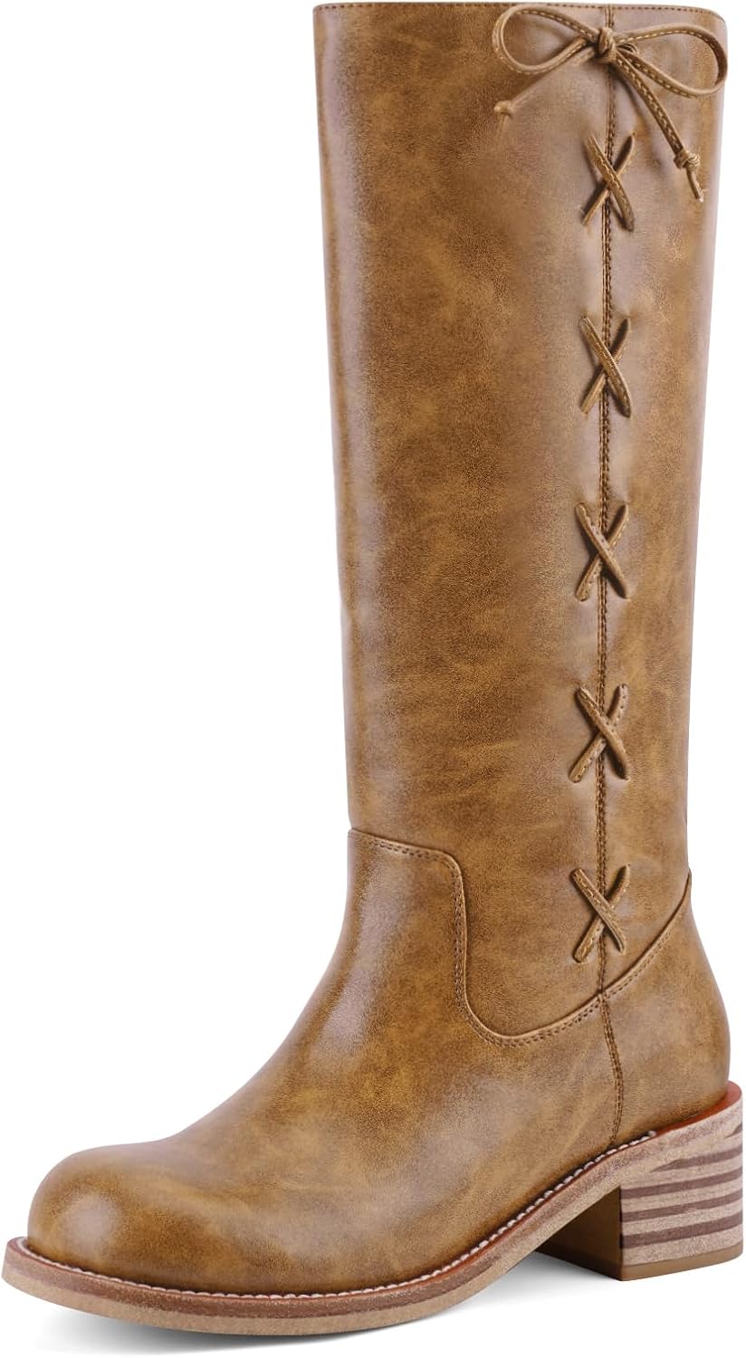 Women's Knee High Boots - Square Toe with Chunky Block Low Heel and Long Shafts for Fall Layering - 6