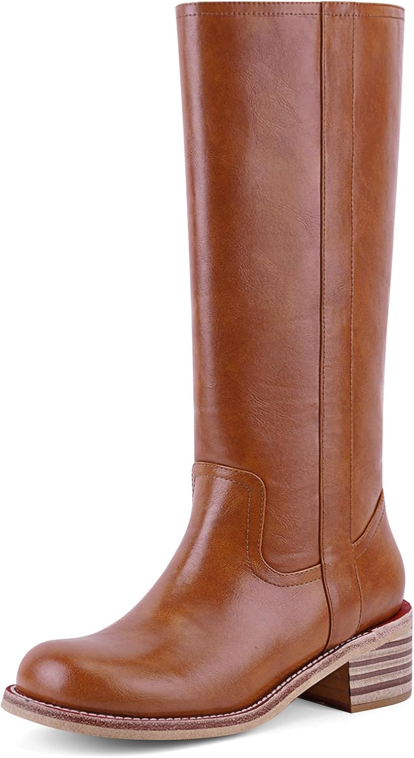 Women's Knee High Boots - Square Toe with Chunky Block Low Heel and Long Shafts for Fall Layering - 6 (3)