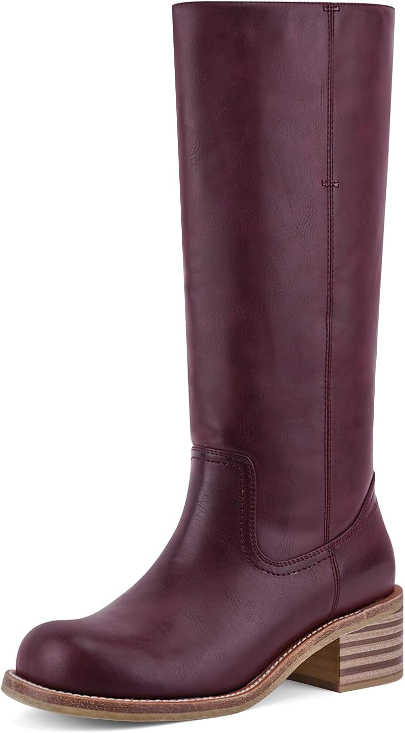 Women's Knee High Boots - Square Toe with Chunky Block Low Heel and Long Shafts for Fall Layering - 6