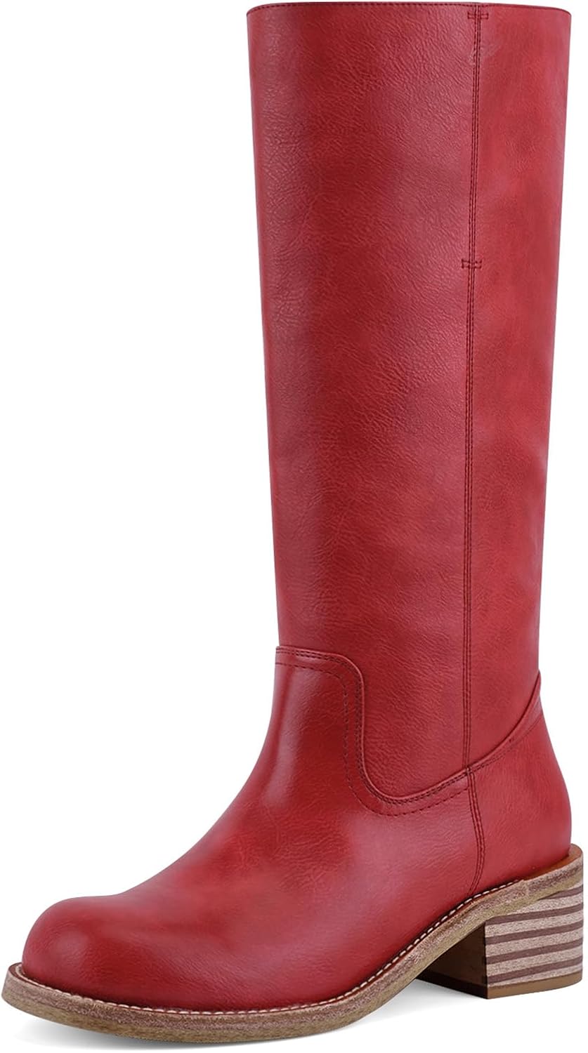 Women's Knee High Boots - Square Toe with Chunky Block Low Heel and Long Shafts for Fall Layering - 10