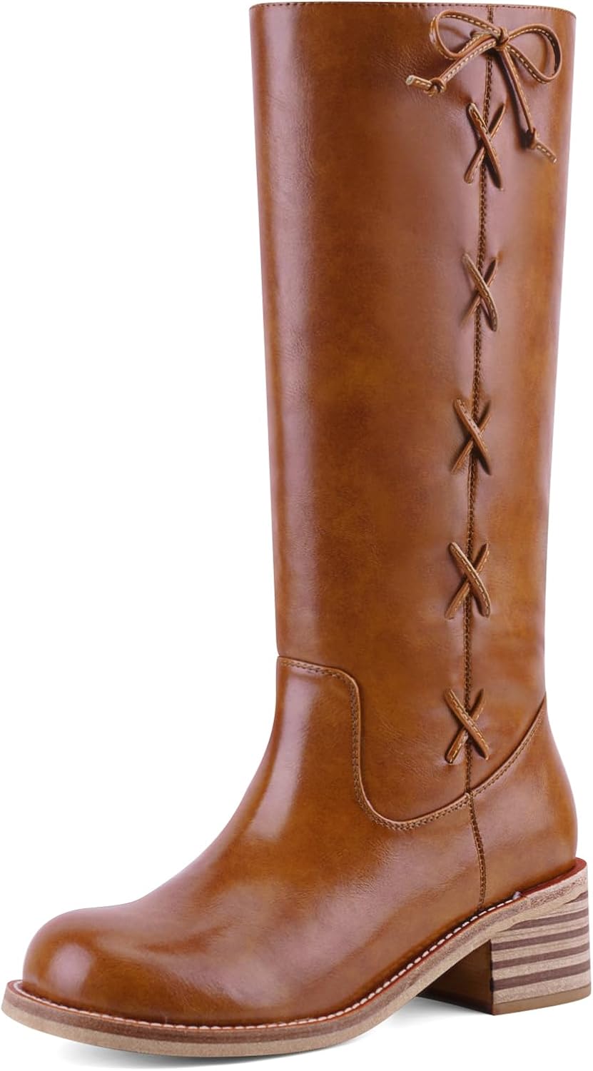 Women's Knee High Boots - Square Toe with Chunky Block Low Heel and Long Shafts for Fall Layering - 9 Wide