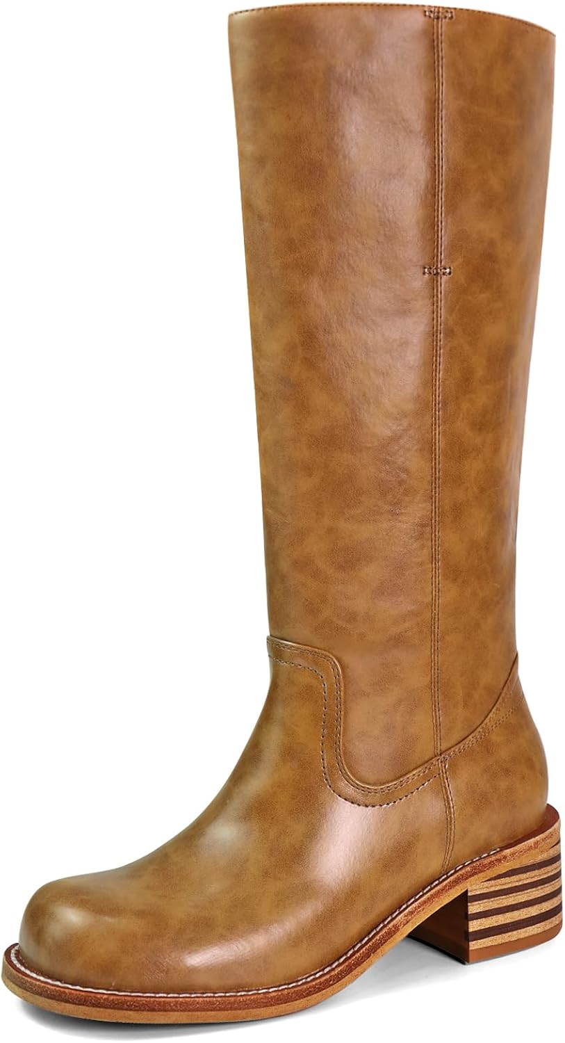 Women's Knee High Boots - Square Toe with Chunky Block Low Heel and Long Shafts for Fall Layering - 6