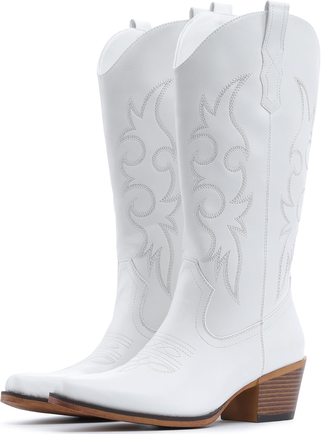 Women's Embroidered Western Boots - Mid Calf Snip Toe, Chunky Heel and Easy Pull On Shafts for Rodeo Weekends - 8
