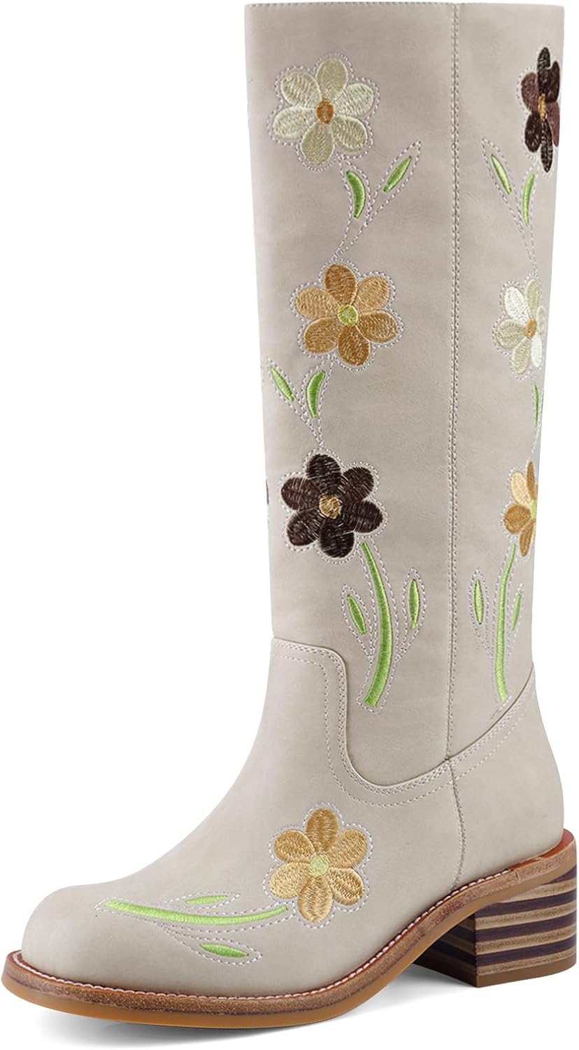 Women's Knee High Boots - Square Toe with Chunky Block Low Heel and Long Shafts for Fall Layering - 10