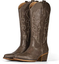 Women's Embroidered Western Boots - Mid Calf Snip Toe, Chunky Heel and Easy Pull On Shafts for Rodeo Weekends - 8