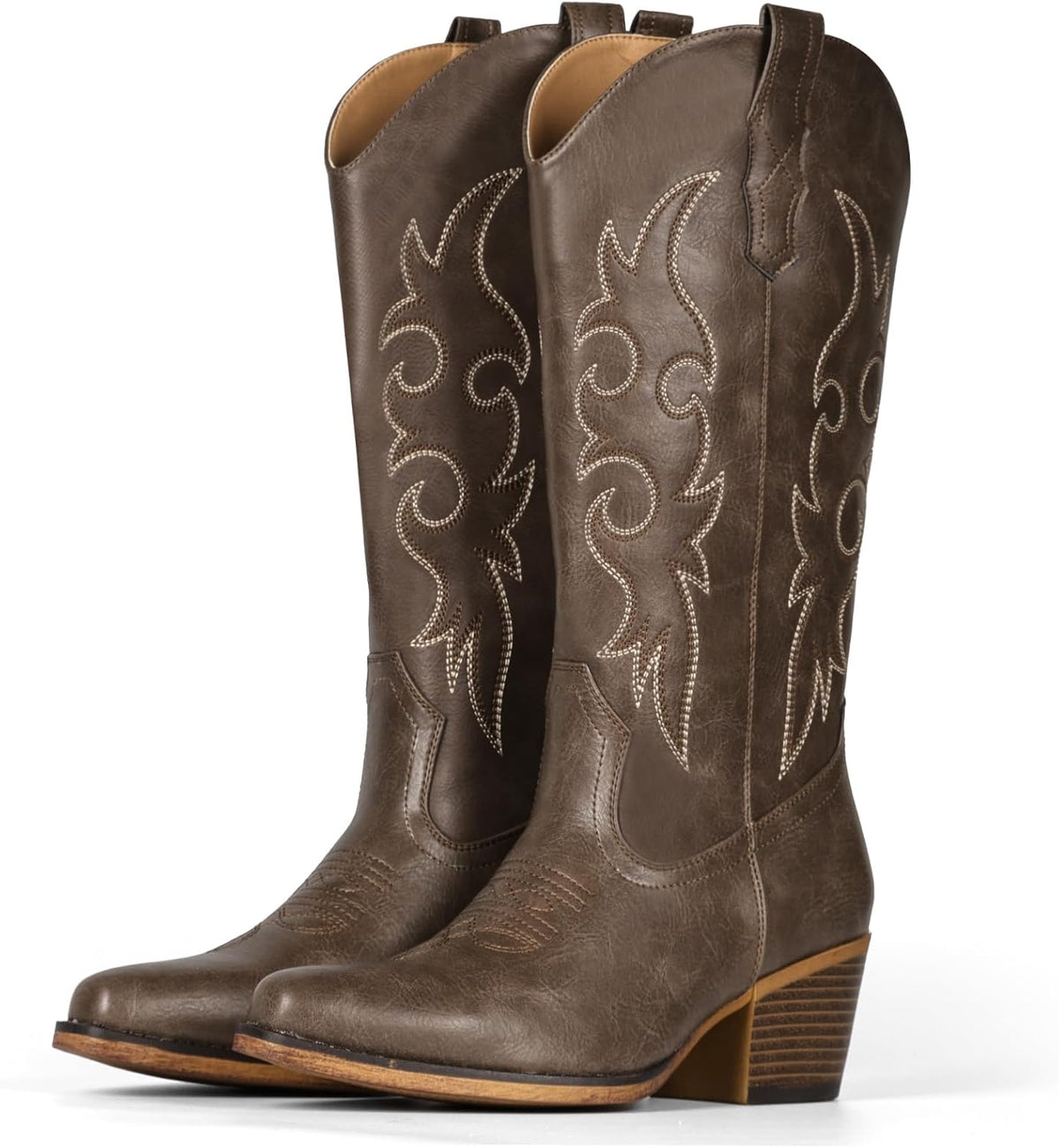 Women's Embroidered Western Boots - Mid Calf Snip Toe, Chunky Heel and Easy Pull On Shafts for Rodeo Weekends - 8