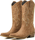 Women's Embroidered Cowgirl Boots - Mid Calf Shafts with Chunky Heel for Country Festivals and Daily Wear - 6