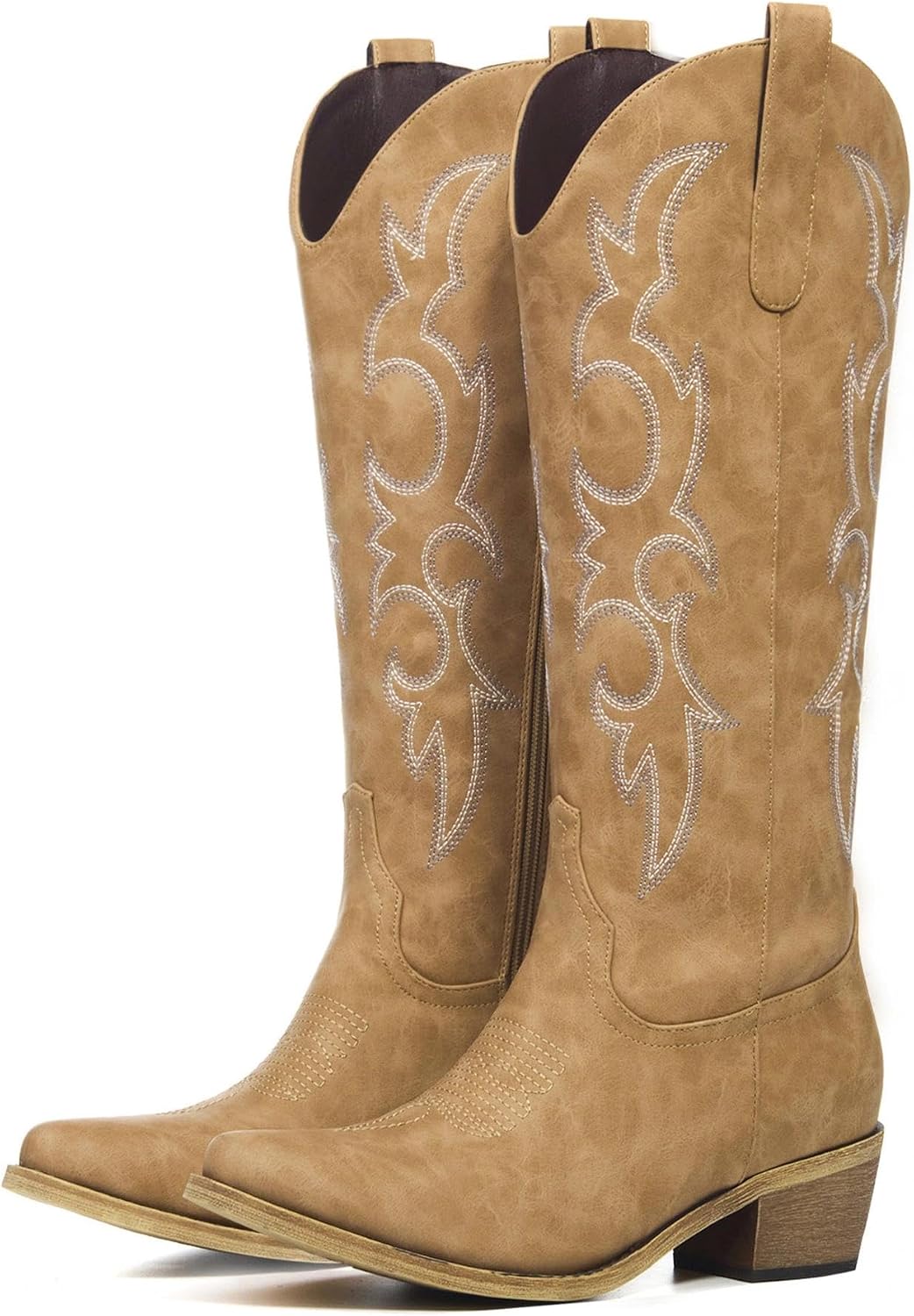 Women's Embroidered Cowgirl Boots - Mid Calf Shafts with Chunky Heel for Country Festivals and Daily Wear - 6