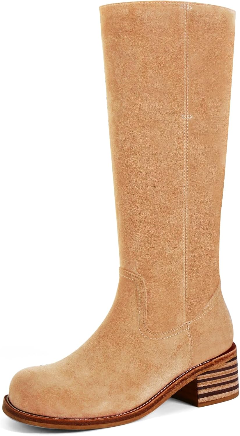 Women's Knee High Boots - Square Toe with Chunky Block Low Heel and Long Shafts for Fall Layering - 9