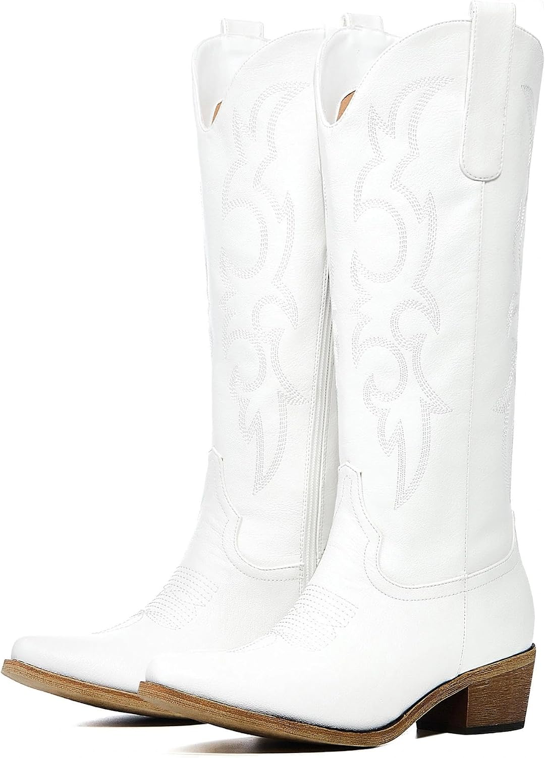 Women's Embroidered Cowgirl Boots - Mid Calf Shafts with Chunky Heel for Country Festivals and Daily Wear - 7