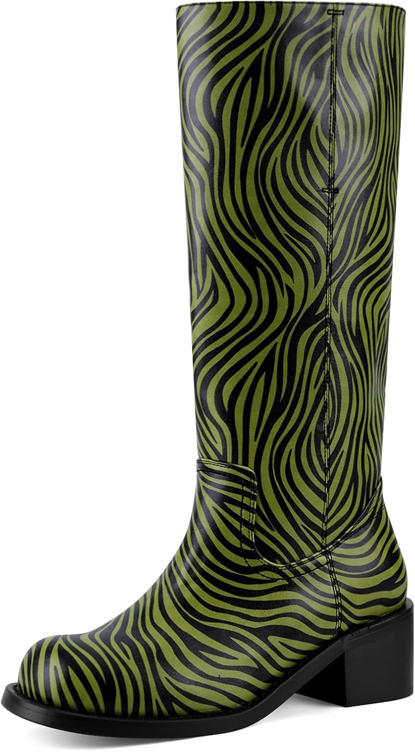 Women's Knee High Boots - Square Toe with Chunky Block Low Heel and Long Shafts for Fall Layering - 9