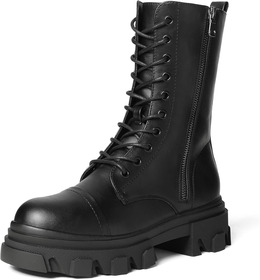 Women's Mid Calf Combat Boots in Black