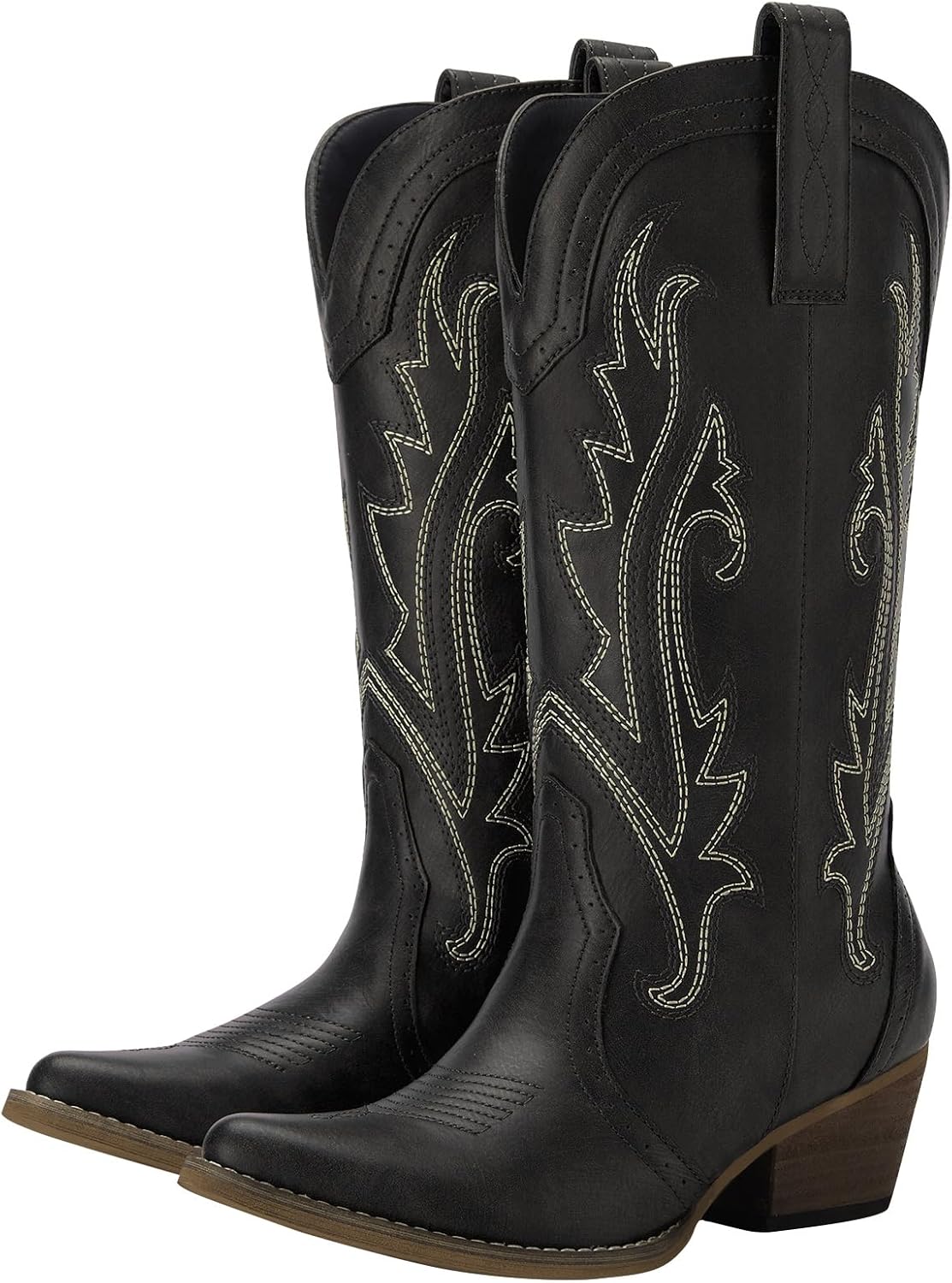 Women's Embroidered Cowgirl Boots - Mid Calf, Pointed Toe and Chunky Heel for Country Concerts and Dancing - 6