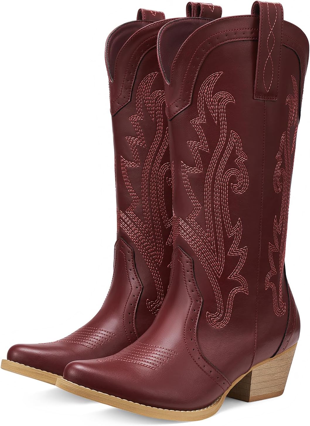 Women's Embroidered Cowgirl Boots - Mid Calf, Pointed Toe and Chunky Heel for Country Concerts and Dancing - 6