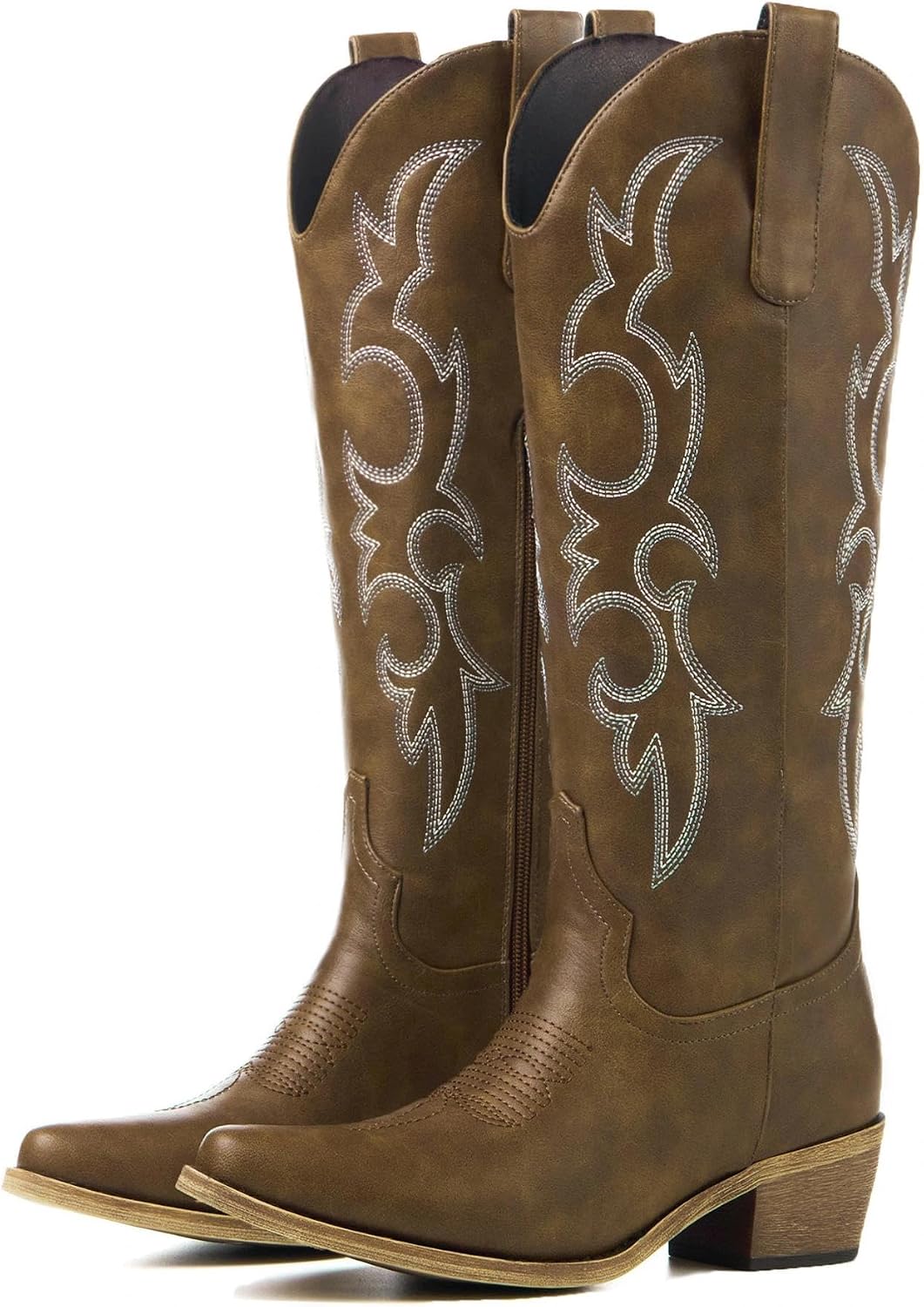Women's Embroidered Cowgirl Boots - Mid Calf Shafts with Chunky Heel for Country Festivals and Daily Wear - 6