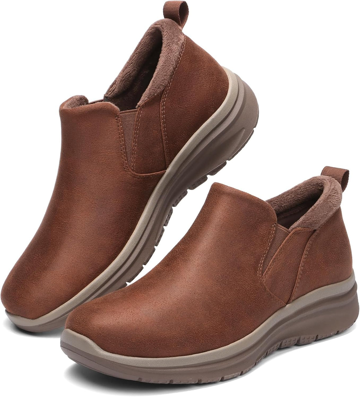 Women's Fleece Lined Slip On Ankle Boots - Anti Slip TPR Outsole and Arch Support for Winter Walking - 6