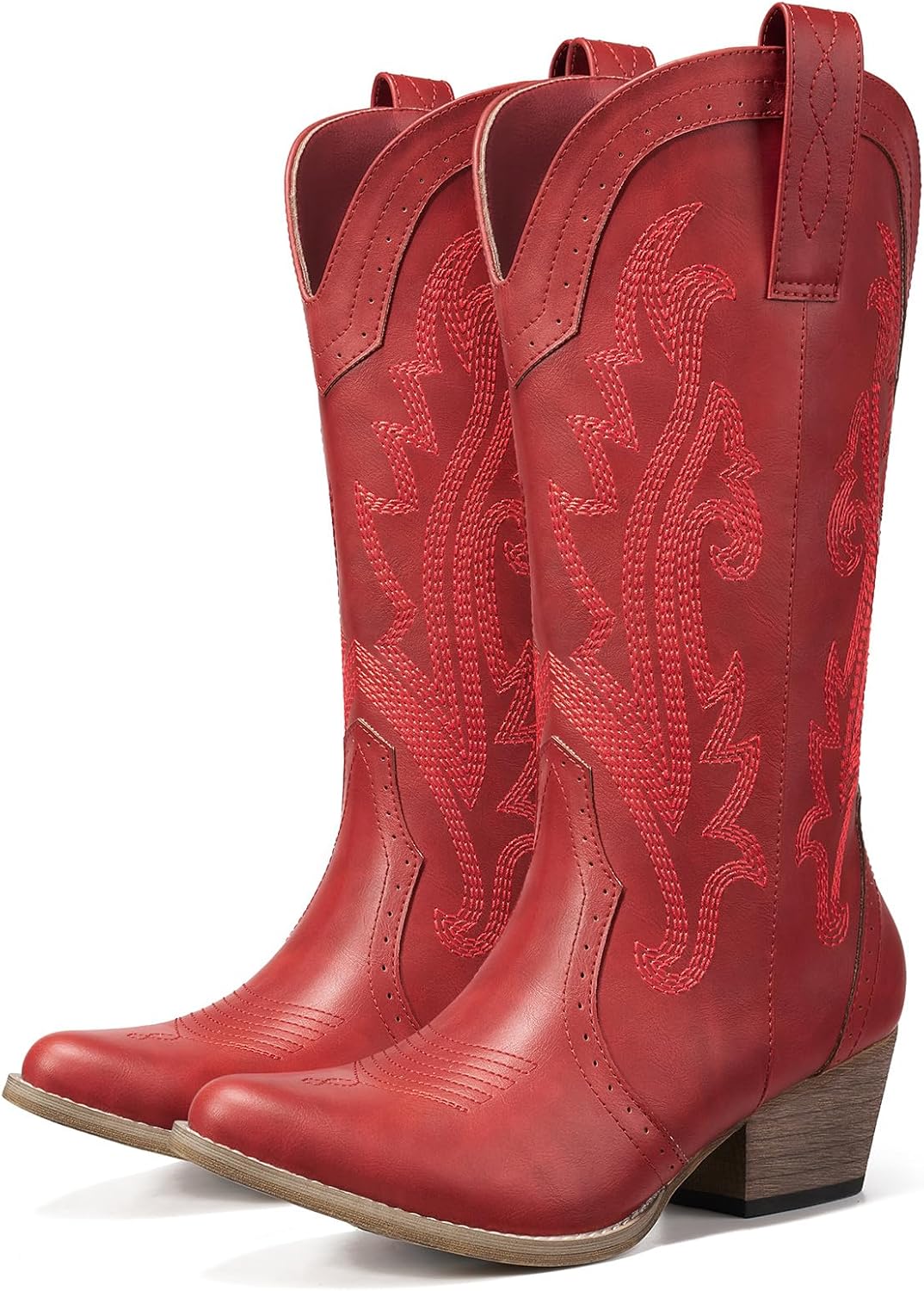 Women's Embroidered Cowgirl Boots - Mid Calf, Pointed Toe and Chunky Heel for Country Concerts and Dancing - 6 Wide