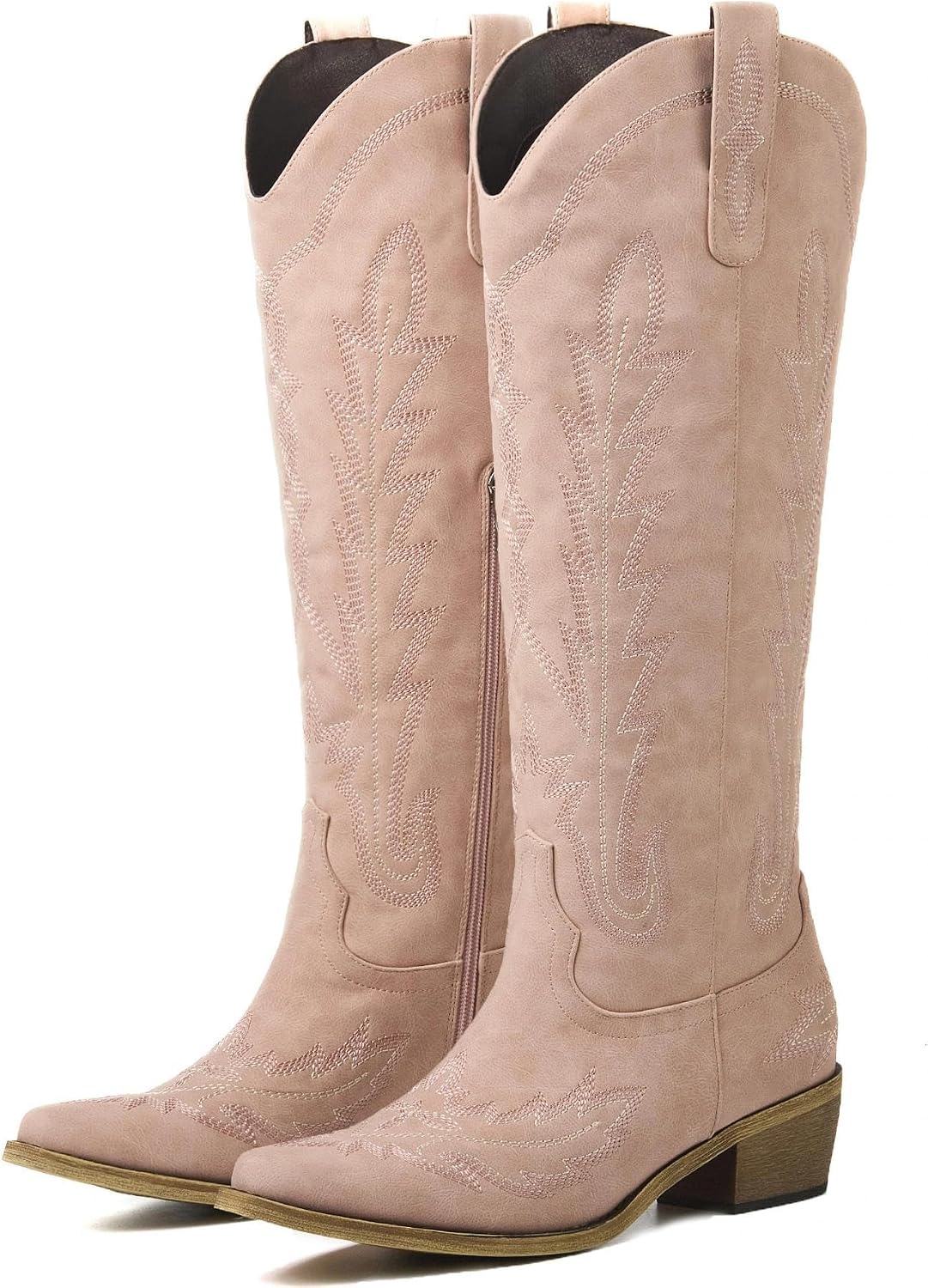 Women's Embroidered Cowgirl Boots - Mid Calf Shafts with Chunky Heel for Country Festivals and Daily Wear - 6