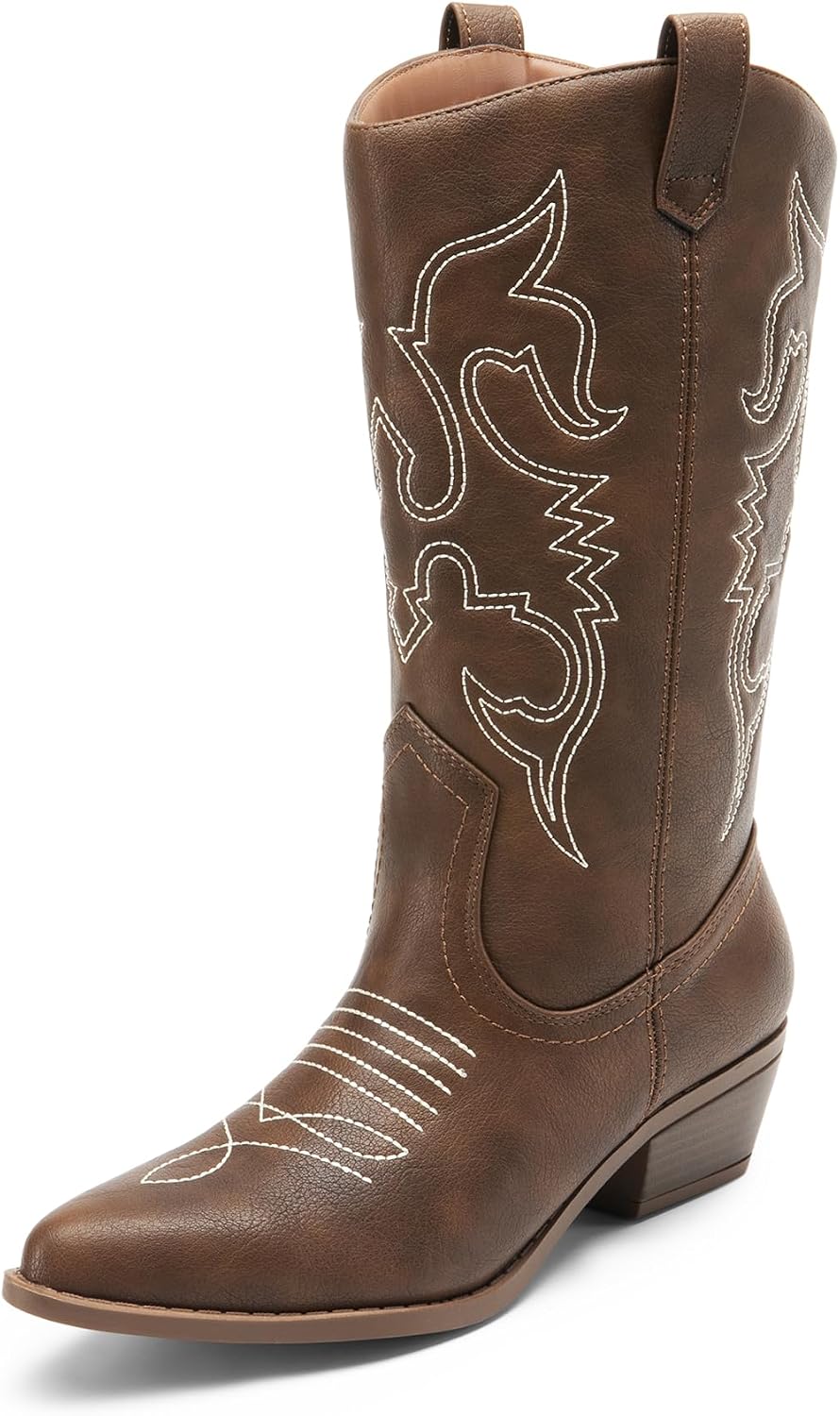 Women's Cowgirl Western Boots - Mid Calf Shafts, Pointed Toe and Low Chunky Heel for Country Music Festivals - 9