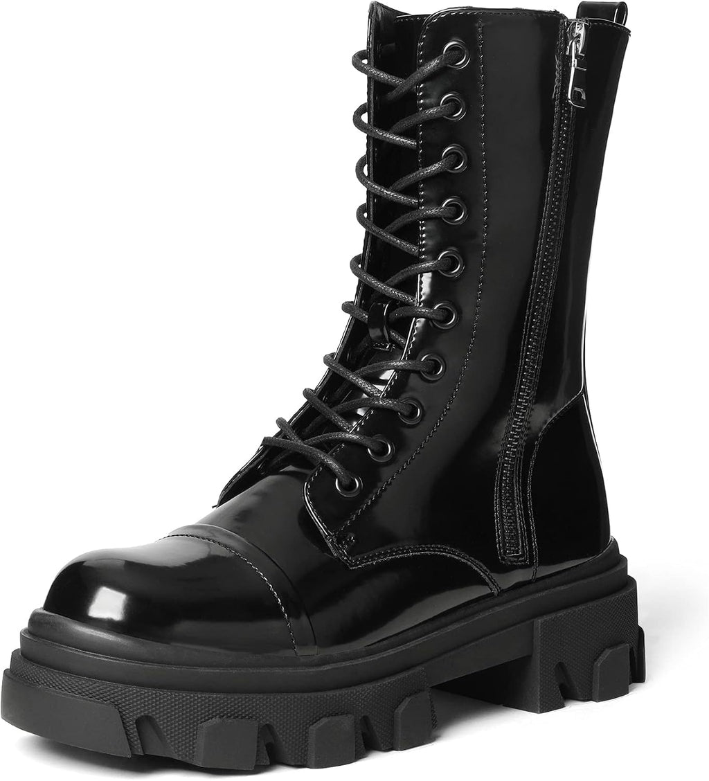 Women's Mid Calf Combat Boots in Black — photo 4