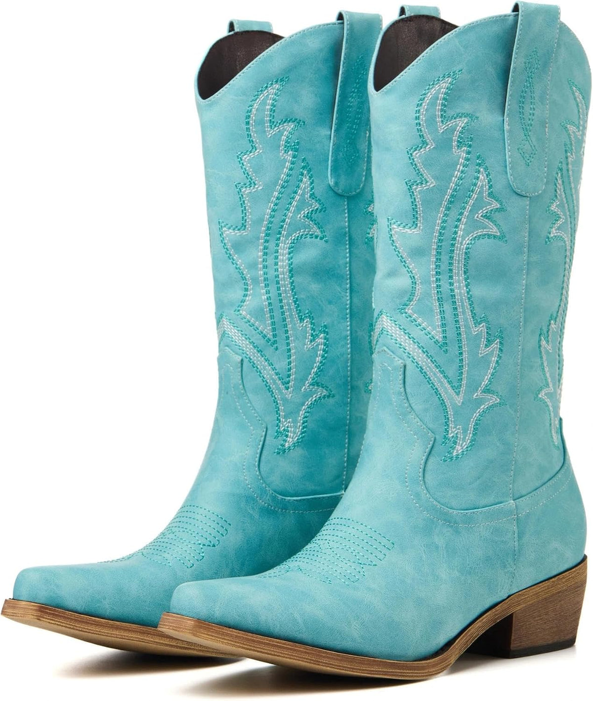 Women's Embroidered Cowgirl Boots - Mid Calf Shafts with Chunky Heel for Country Festivals and Daily Wear - 7