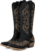 Women's Floral Embroidered Cowgirl Boots - Snip Toe, Wooden Chunky Heel and Pull Up Tabs for Western Nights - 7