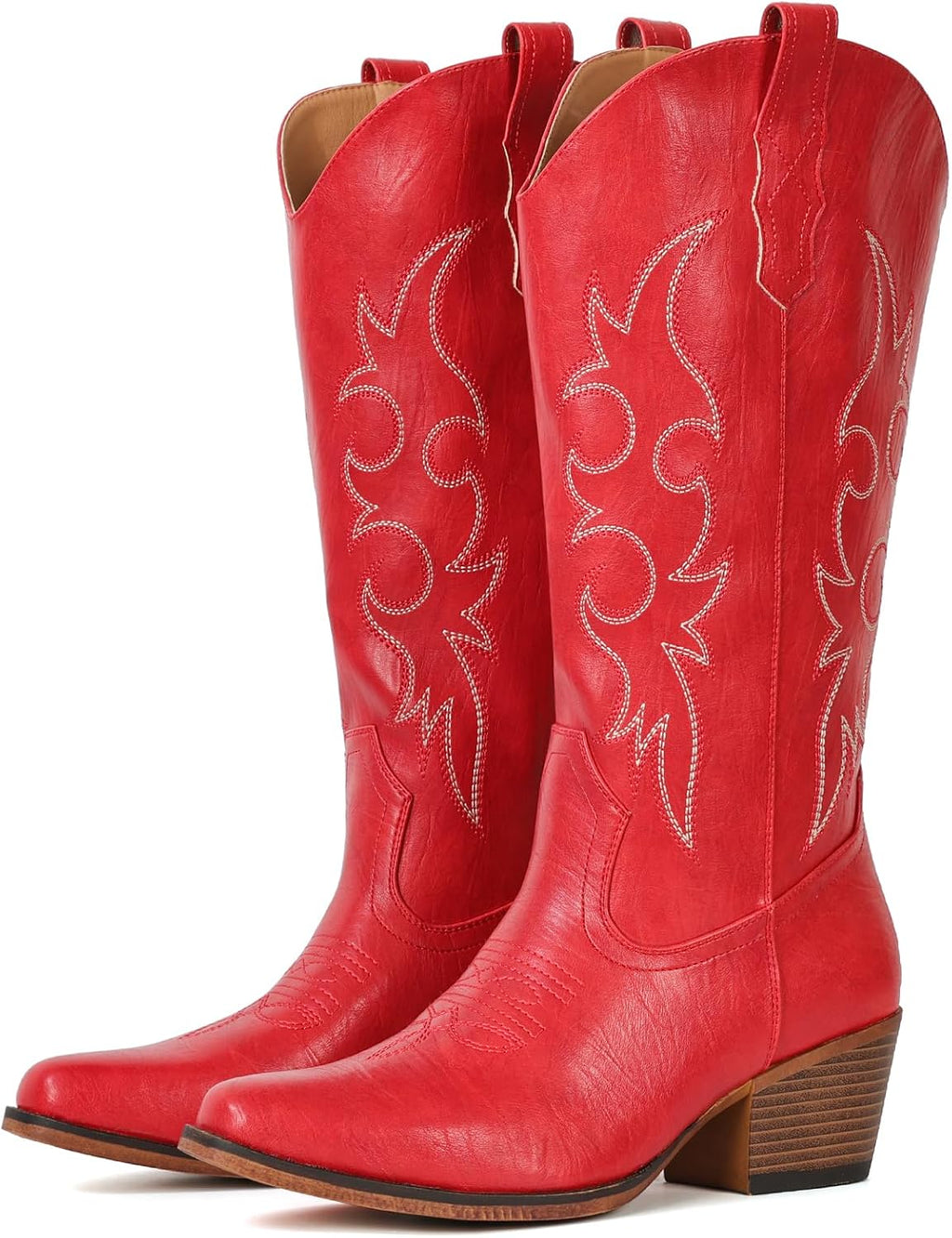 Women's Embroidered Western Boots - Mid Calf Snip Toe, Chunky Heel and Easy Pull On Shafts for Rodeo Weekends - 8 Wide