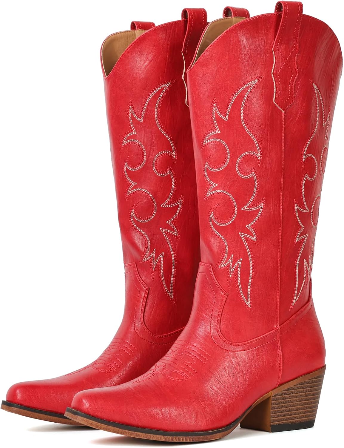 Women's Embroidered Western Boots - Mid Calf Snip Toe, Chunky Heel and Easy Pull On Shafts for Rodeo Weekends - 8 Wide