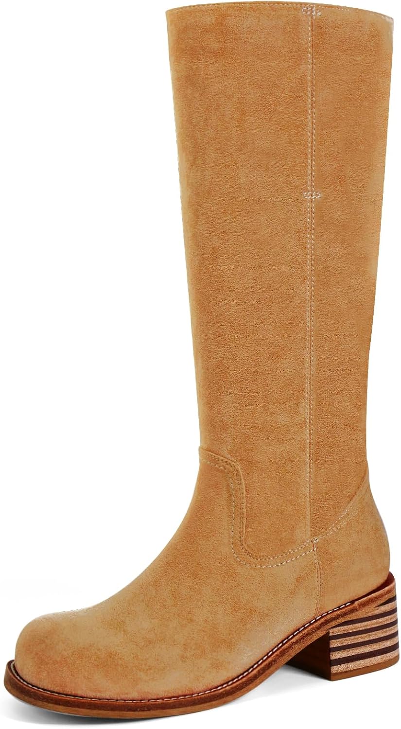 Women's Knee High Boots - Square Toe with Chunky Block Low Heel and Long Shafts for Fall Layering - 10
