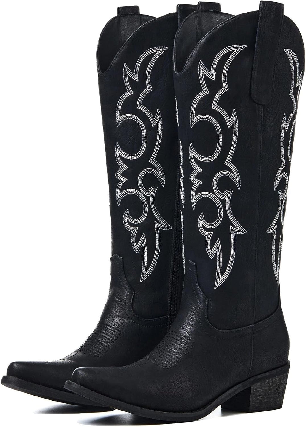 Women's Embroidered Cowgirl Boots - Mid Calf Shafts with Chunky Heel for Country Festivals and Daily Wear - 7
