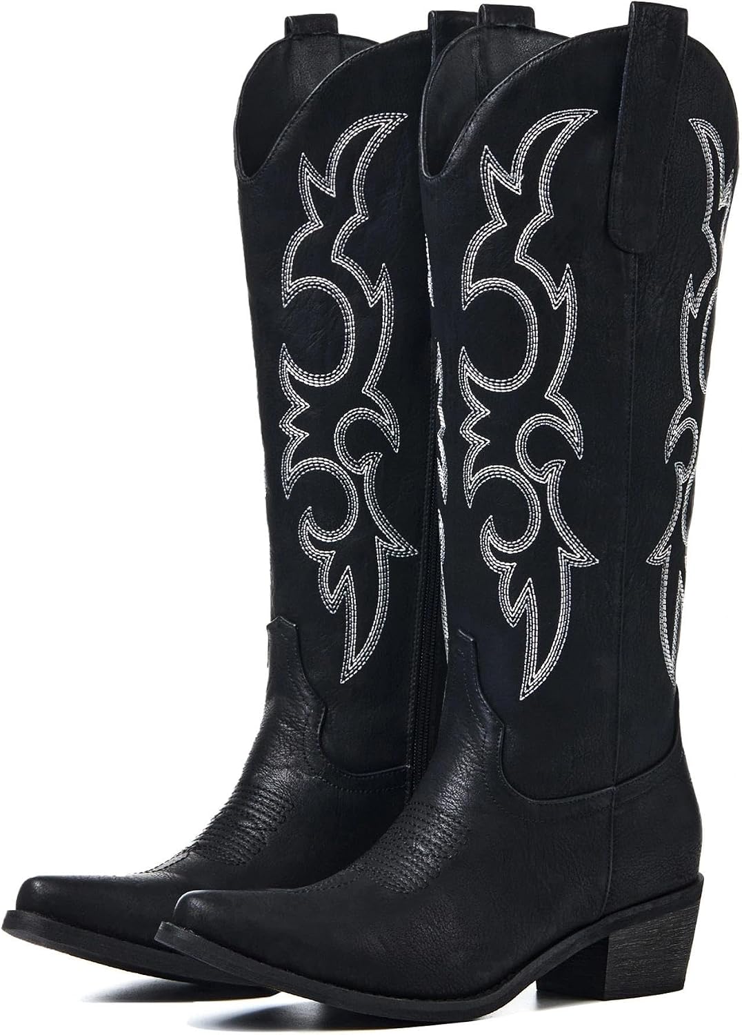 Women's Embroidered Cowgirl Boots - Mid Calf Shafts with Chunky Heel for Country Festivals and Daily Wear - 7