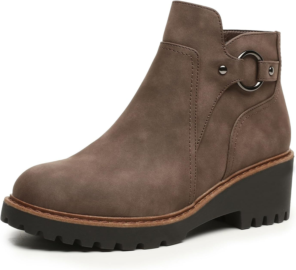 Women's Chunky Low Heel Ankle Booties - Round Toe, Side Zipper and Lug Sole for Office and Daily Walking - 7