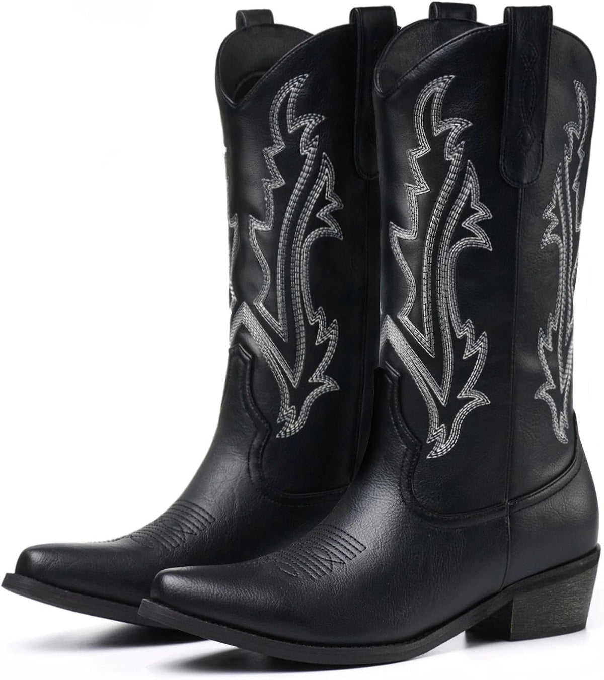 Women's Embroidered Cowgirl Boots - Mid Calf Shafts with Chunky Heel for Country Festivals and Daily Wear - 7