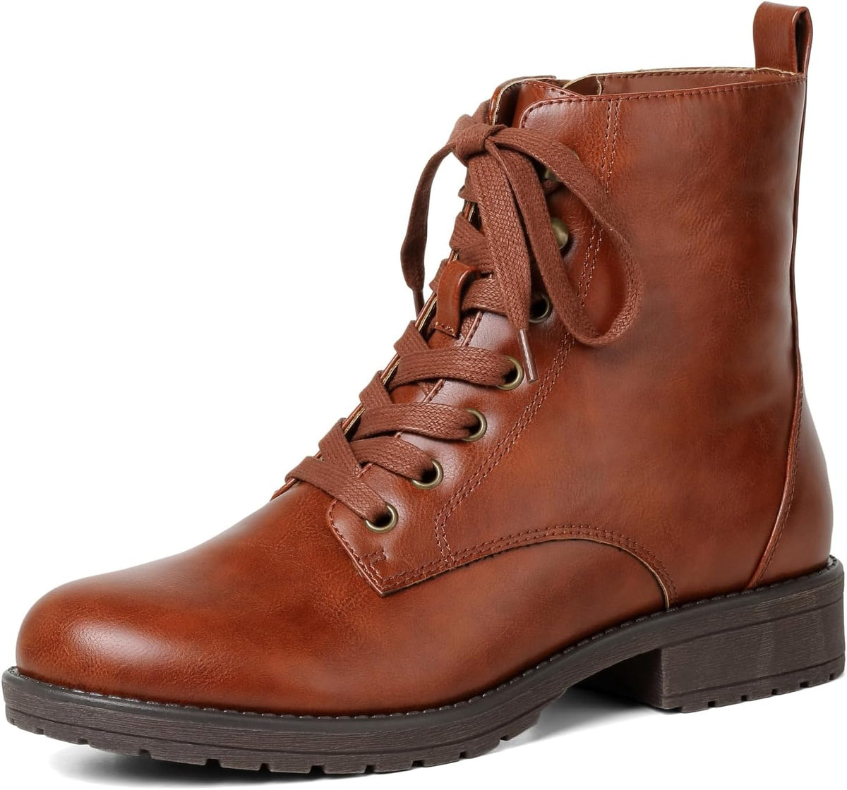 Women's Combat Ankle Boots - Lace Up Front, Side Zipper, Round Toe and Low Heel for Fall and Winter Wear - 6
