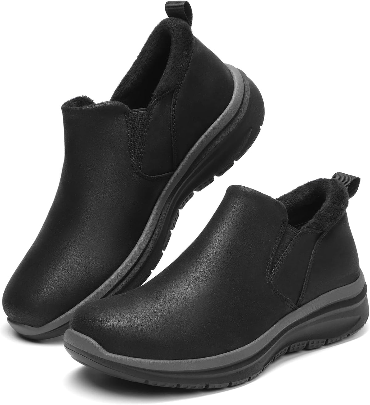 Women's Fleece Lined Slip On Ankle Boots - Anti Slip TPR Outsole and Arch Support for Winter Walking - 6