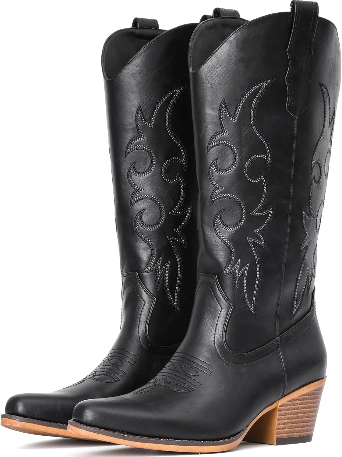 Women's Embroidered Western Boots - Mid Calf Snip Toe, Chunky Heel and Easy Pull On Shafts for Rodeo Weekends - 8 Wide